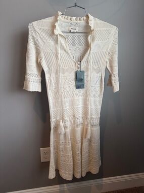 Zadig & Voltaire Cream Crochet Midi Dress with Tassel Tie